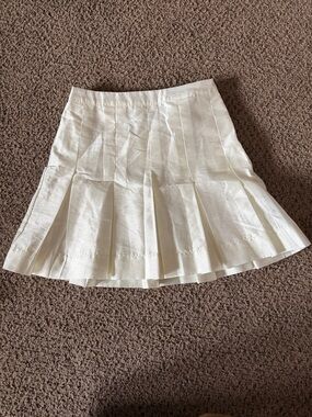 Anthropologie Cream Box-Pleat Skater Skirt